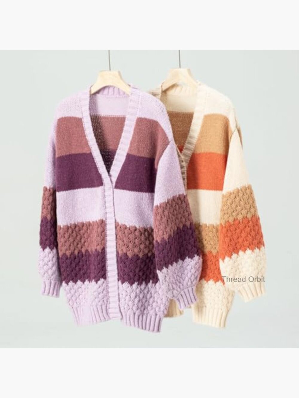 Long Sleeve Color Block Chunky Cable Knit Oversized Cardigan - Picture 7 of 7